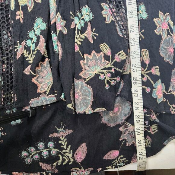 Free People Womens XS Just The Two Of Us Black Boho Tunic Peasant Floral Top - Picture 11 of 11